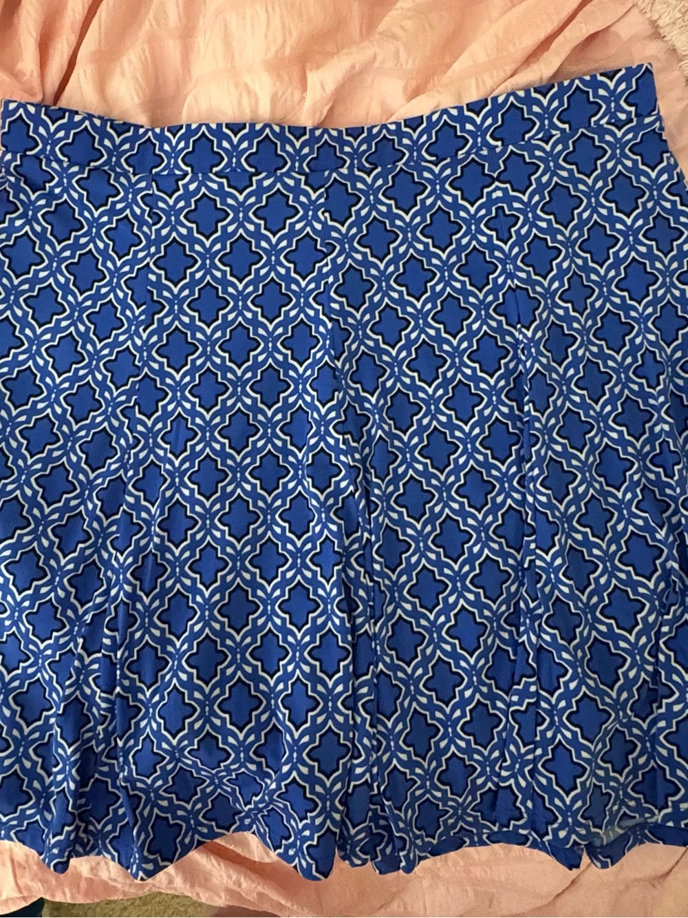 Susan Graver Blue Printed Liquid Knit 8-Gore Pull-On Skort SZ L